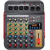 xgwth 휴대용 dj 6 채널 믹서 오디오 믹싱 콘솔 블루투스 디지털 리버브 효과 usb mp3 이퀄라이저 48v 팬텀 파워, 없음
