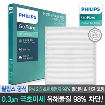 필립스 공식판매점 고퓨어 차량용 자동차 에어컨 향균 필터 냄새차단 극초미세먼지 PM0.3 차단, D0051