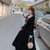 파티드레스 봄 드레스 큰 사이즈 지방 언니 벨벳 리틀 블랙 여성 스커트 코트 스타일 플러스