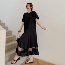 레이어드 빅사이즈 반팔 롱 원피스