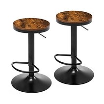 LERYAY Barstools Bar Stools 2개의 나무 높이 조절식 바 의자 세트 Swivel Barstool Industrial Counter with Black Meta