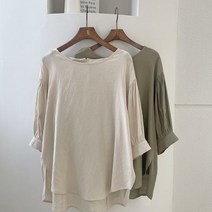 수키 딮라운드넥 뒤투버튼 샤링 퍼프반팔 솔리드블라우스 1101256