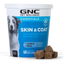 강아지영양제 GNC 애완동물 에센셜 스킨 코트 모든 개 60ct 2.2g 소프트 츄 개를 위한 베이컨 맛의 앤 피부와 털을 연어 오일 오메가 지방산 EPA 및 DHA가 함유된 반, [05] 피부 & 코트