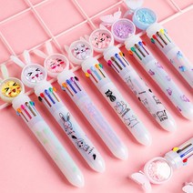 볼펜 10색볼펜 토끼 토끼볼펜 10컬러 스팽글 0.5mm푸시형볼펜 다색볼펜 색볼펜 젤리펜 인형볼펜 문구, 토끼(랜덤)