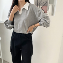 [수키] 슬릿넥 셔츠카라 이지코디 티셔츠 1104630