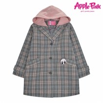 애플핑크 아동용 모직 체크 후드탈착 패딩코트 O602