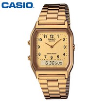 카시오 시계 AQ-230GA-9B 금장 듀얼타임 남녀공용 메탈밴드 CASIO 정품