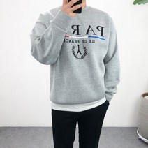 엠클로 [당일출고] 남자 남성 오버핏 네오프렌 파리 레터링 자수 맨투맨 티셔츠 4컬러