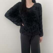 VANANA2 여성 부들부들 앙고라 퍼 브이넥 여리핏 니트