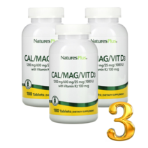 뼈 건강 관절 칼마디 칼슘/마그네슘/비타민D3 비타민K2 함유 180정 3통