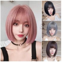 보브컷 단발 가발 단발머리 앞머리 풀뱅 똑단발 커트, 상아금발, 1개