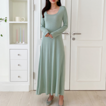 이지인이지 여성 스퀘어넥 산뜻한 봄 롱원피스