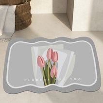 폴라도레 소프트 규조토 발매트 욕실 주방 매트 화장실 부엌 러그, 24-튤립꽃다발그레이[40x60cm]