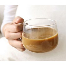둥근유리컵 바닥 넓은 커피잔 내열 손잡이 에이드컵 카페컵 쥬스컵