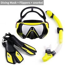 스쿠버 다이빙 마스크 전문가용 스노클링 마스크 및 고글 안경 다이빙 수영 튜브 세트 성인 유니섹스 신제, 05 Yellow set3_02 L/XL