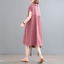 여성 린넨 원피스 체크무늬 오버핏 a라인 캐주얼 여자 봄 여름 반팔 미디 원피스 linen dress women XK0117