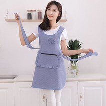 Makone 앞치마 가정용 작업복 주방 키친 베이커리 베이킹 홈카페 홈베이킹, 크로스순면-지퍼블루