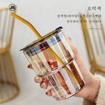 Mei Zi유리컵 제작 명품텀블러 네스프레소 머그컵 빨대 유리컵 간편 물컵 여성컵 동반 아이디어 커피잔으로 가볍고 립스틱이 묻어나지 않으며 누수를 막아 세탁이 편리합니다, 앰버컵+컵뚜껑+유리빨대