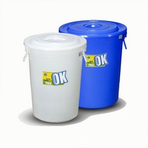 플라스틱통 말통 대형 물통 쓰레기통 드럼통, 80L 블루 +덮개