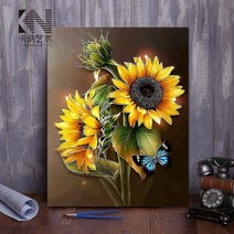 TANC 해바라기 나비 대형 유화그리기 DIY 대형 캔버스, 40x50