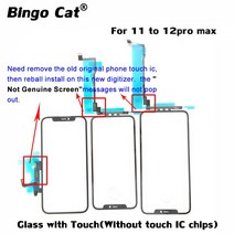 OEM NO TOUCH IC TP 디지타이저 스크린 유리 및 OCA 접착제 필름 아이폰 11 프로 12 맥스용 터치 패널 칩, 10 No IC 12PM