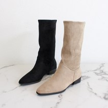 [셀럽유] 스웨이드 셔링 통굽 미들 부츠 3cm