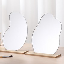 웨이브 노프레임 거울 곡선형 탁상 원목 우드 테이블 미러 화장대 인테리어 데코 소품, 웨이브_물방울