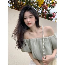 오프숄더블라우스 핑크 쉬폰 여성 퍼프 슬리브 짧은 셔츠 오프 숄더 블라우스