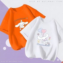 산리오 상하복 여름 시나모롤 쿠로미 티셔츠 카와이 싼리오스 애니메이션 캐주얼 의류 아이 소녀 소년 반팔 상의 선물 2 개