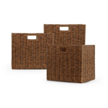 홈앤하우스 라탄 패턴 접이식 사각 바스켓, 내추럴, 3개