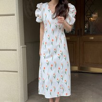 디애이치 튤립 브이넥 퍼프 원피스 2color