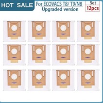 ECOVACS Deebot T9 AIVI T8 N8 Pro 시리즈용 로봇 청소기 액세서리 사이드 메인 브러시 먼지 봉투 헤파 필터 부품, 12pcs