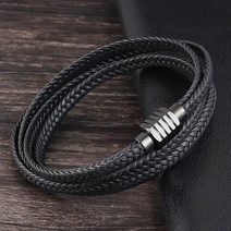 써지컬 자석 체인팔찌 남성 롱 가죽팔찌
