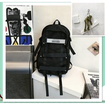 백팩 남성 트렌드 ins 여 슈퍼히트 보드 백팩 개성 대용량 카고 책가방 반사광, 블랙트럼펫(개구리펜던트)