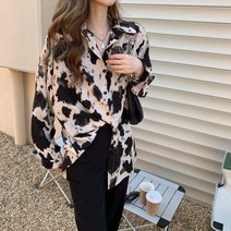 링크어패럴 여자 레오파드 오버핏 셔츠 롱 남방 얼룩무늬