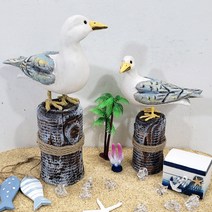 한소픈 바닷가 통나무 갈매기 장식 2개 세트/여름 해변 바닷가 장식 /빈티지 테마 인테리어 소품/선반장 장식