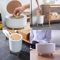 밸류템 원터치 우드 쓰레기통 책상쓰레기통 원목타입 쓰레기통 인테리어휴지통 디자인휴지통 욕실 주방 스탠드 원형휴지통 이쁜휴지통 예쁜쓰레기통 7L 2L, 선택2) 용량 2L