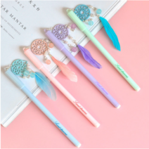 파스텔 젤잉크 드림캐쳐 깃털볼펜 0.38mm 예쁜 볼펜 문구, 블루