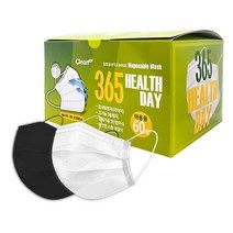 크린테크 365헬스데이 국산 일회용 귀안아픈 마스크 아동용 60매입 (흰색/검정색), 검정색