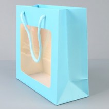 종이 케이크 선물용 투명 비닐 창 가방 봉투 블루 대