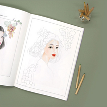 컬러드로잉 초보자용 소녀 42매 인물 꽃 컬러링 드로잉북 패션 의상