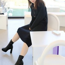 반집업 목폴라 니트 롱 원피스