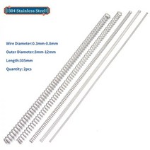 인장스프링 스텐인장스프링 금형 2pcs 305mm 304 스테인레스 스틸 스프링 압축 압력 0.3-0.8mm, 2개, 0.6x8x305mm