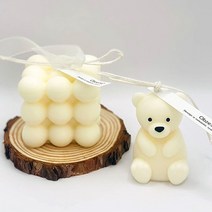 오브제 필라캔들 큐브 곰돌이 3종 세트 + 우드코스터, 베이
