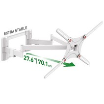 미국발송 Barkan 롱 화이트 TV 벽 마운트 33-228.6cm(13-90인치) 듀얼 암 풀 모션 관절형 - 4 무브먼트 플랫/커브 스크린 브래킷 최대 59.9kg(130파, 27.6 Long Arms White