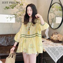 JUST FEEL!NG 봄여름신상 오버핏 루즈핏 A라인 퍼프 셔링 블라우스 셔츠 쉬폰 셔츠 데일리 여친룩 빅사이즈