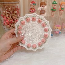 코바늘 티코스터뜨기 태피스트리 마크라메 티매트 컵받침 초보도안 수세미만들기 DIY, 화이트_핑크 딸기