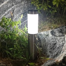 HK.SELL LED 태양광 원형 기둥 정원등 황색등&백색등, 실버