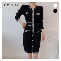 귈림 귈림 골드버튼 플리츠 라인배색 니트원피스GAFOP027P