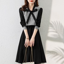 요모조모 1704 하운드 체크 패턴 리본 원피스